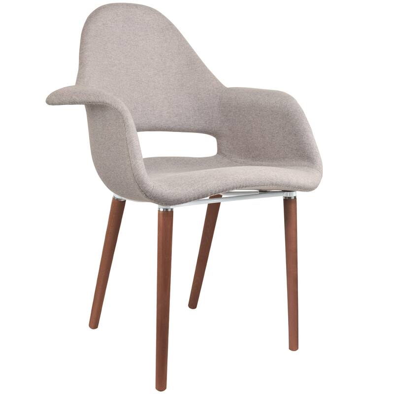 Set of 2 Organic Upholstered Fabric Modern Armchairs with Dark Walnut Brown Wooden Legs for Dining Room Office or Accent Chair