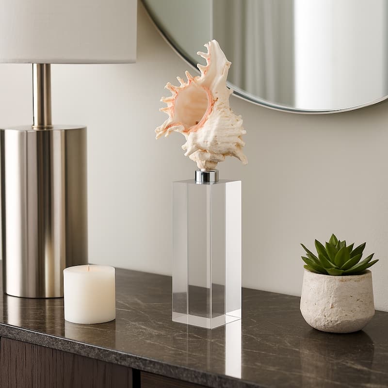 Glass Shell Decorative Object Crystal Block Base Coastal Glam Design