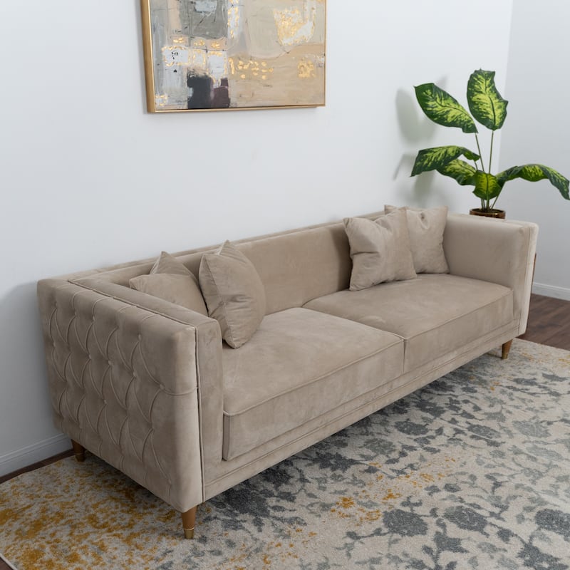 Macey Mid-Century Modern Rectangular Pillow Back Velvet Sofa