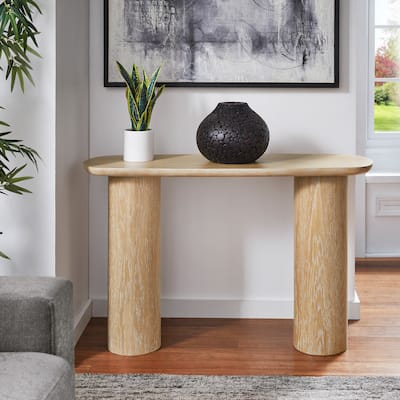 Edo Contemporary Oak-Finished Sofa Table with Sturdy Column Base by iNSPIRE Q Modern