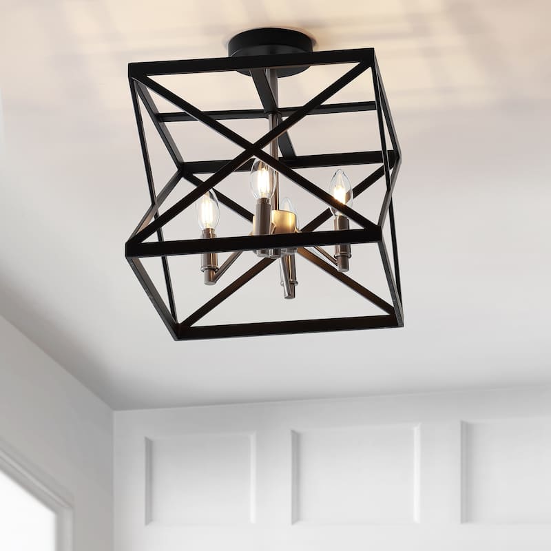 SAFAVIEH Lighting Maebell Flush Mount - Black - 13" x 13" x 15.5" - 13" x 13" x 15.5" - Black/Nickel - 13Wx13Dx16H