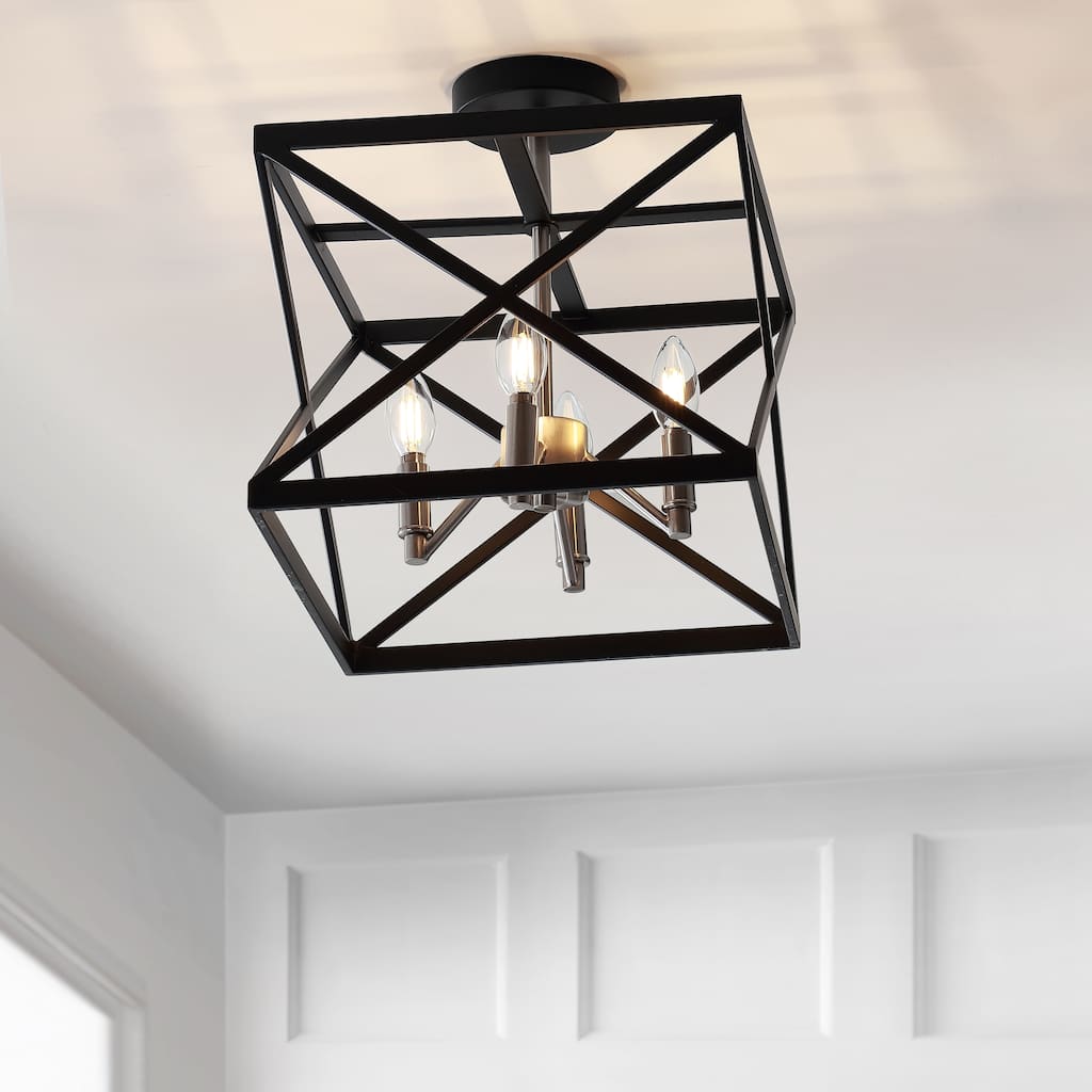 SAFAVIEH Lighting Maebell Flush Mount - Black - 13" x 13" x 15.5" - 13" x 13" x 15.5" - Black/Nickel - 13Wx13Dx16H