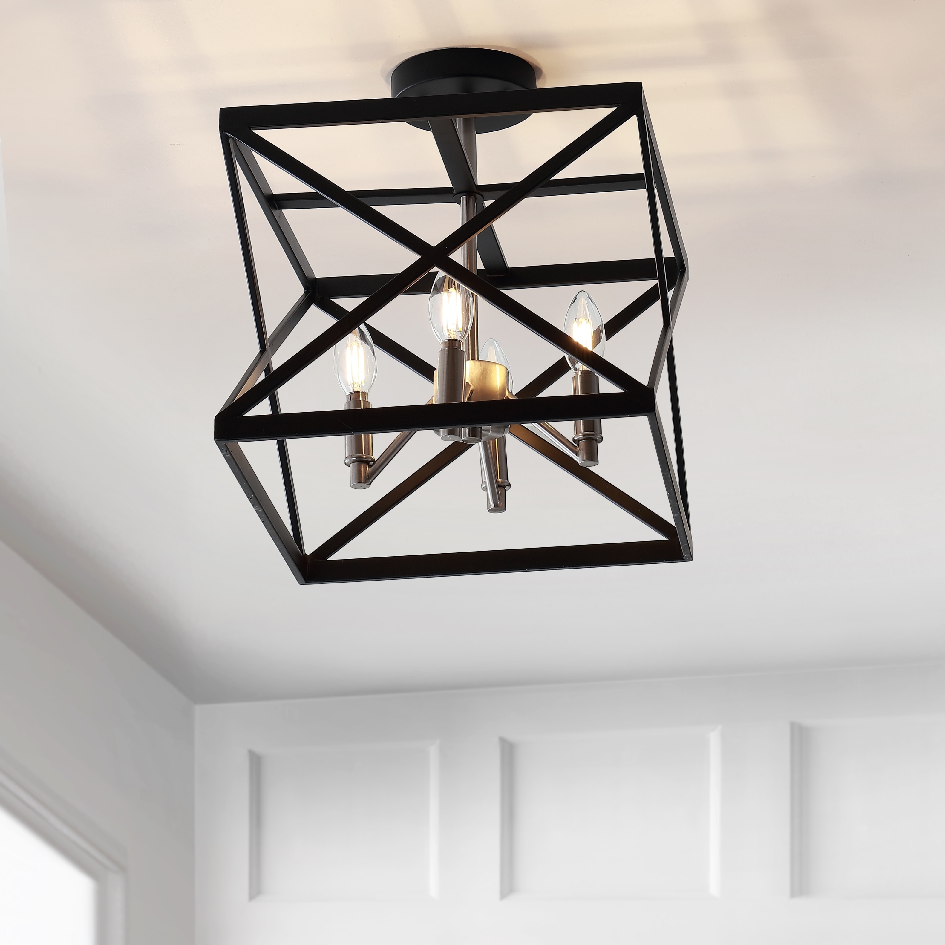 Safavieh Matias 13-in Black/Nickel Modern/Contemporary LED Semi-flush Mount Light