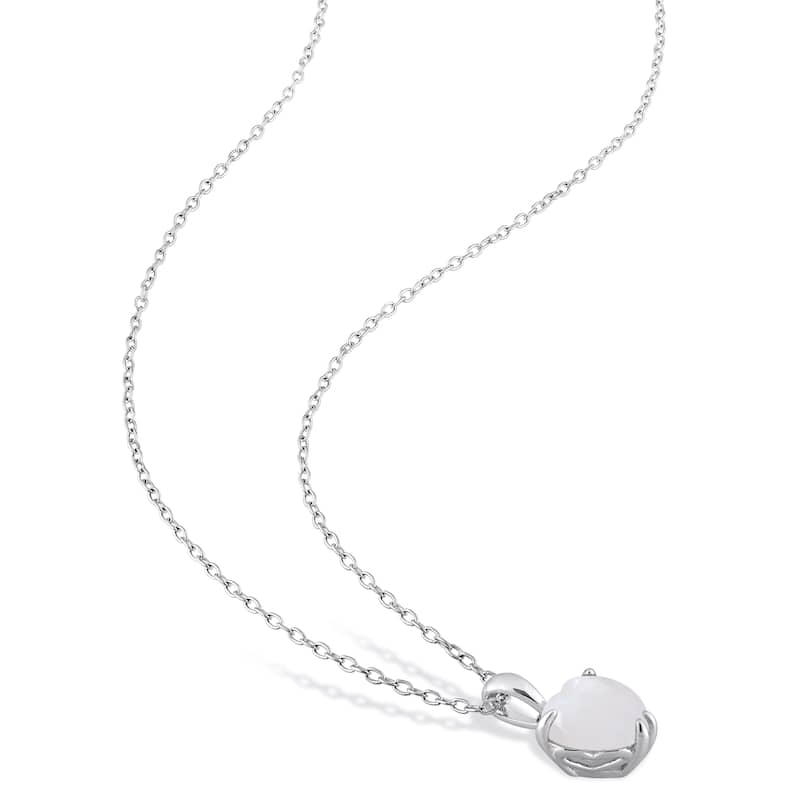 Miadora 3 5/8ct TGW Heart-Shape Opal 2-Piece Set of Necklace and Earrings Sterling Silver