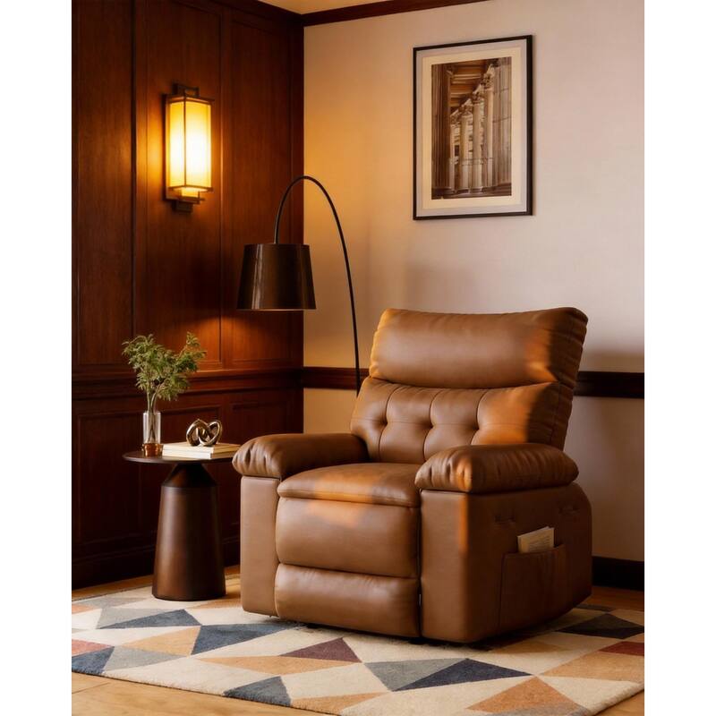 360° Swivel Manual Recliner Chair, with Massage & Remote Control - Tan