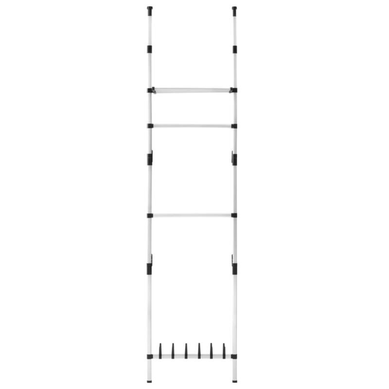 vidaXL Telescopic Wardrobe System with Rods and Shelf Aluminum - 25.6" x 15.7" x 98.4"-118.1"