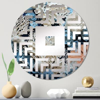 Designart "Under Water Blue And White Corals Collage I" - Nautical Coastal Square Wall Mirror