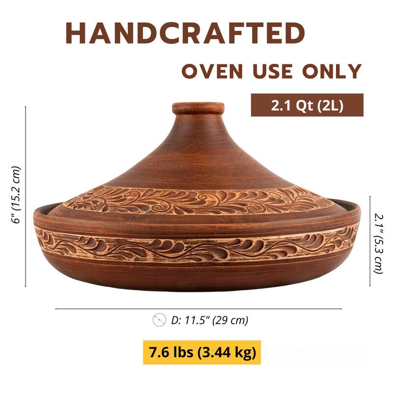 STP Goods Handmade 2.1 Qt Red Clay Stoneware Tajine