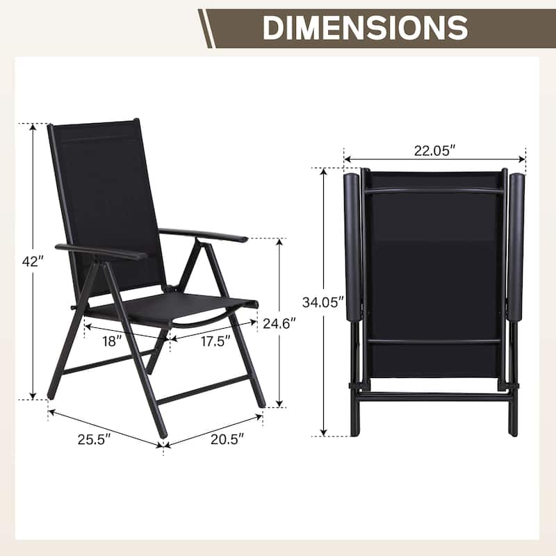 Outdoor 5/7-Piece Patio Dining Set, 7-positon Reclining Folding Sling Chair & E-Coating Metal Steel Table