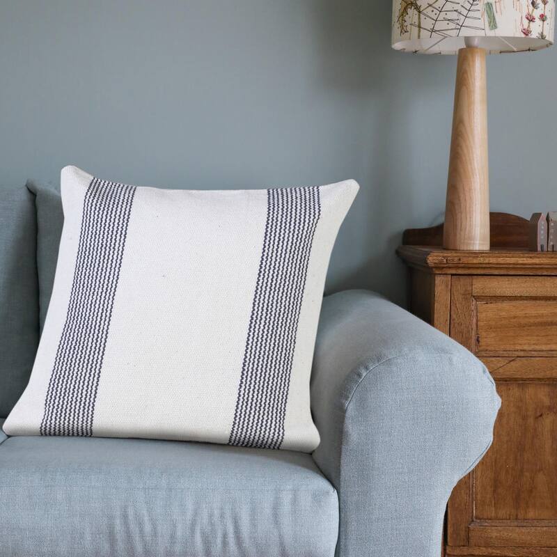 Handwoven Geometric Striped Cotton Throw Pillow Cover - 20" - Blue and White