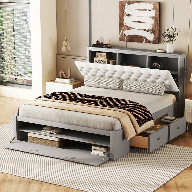 Platform Bed with Storage Headboard