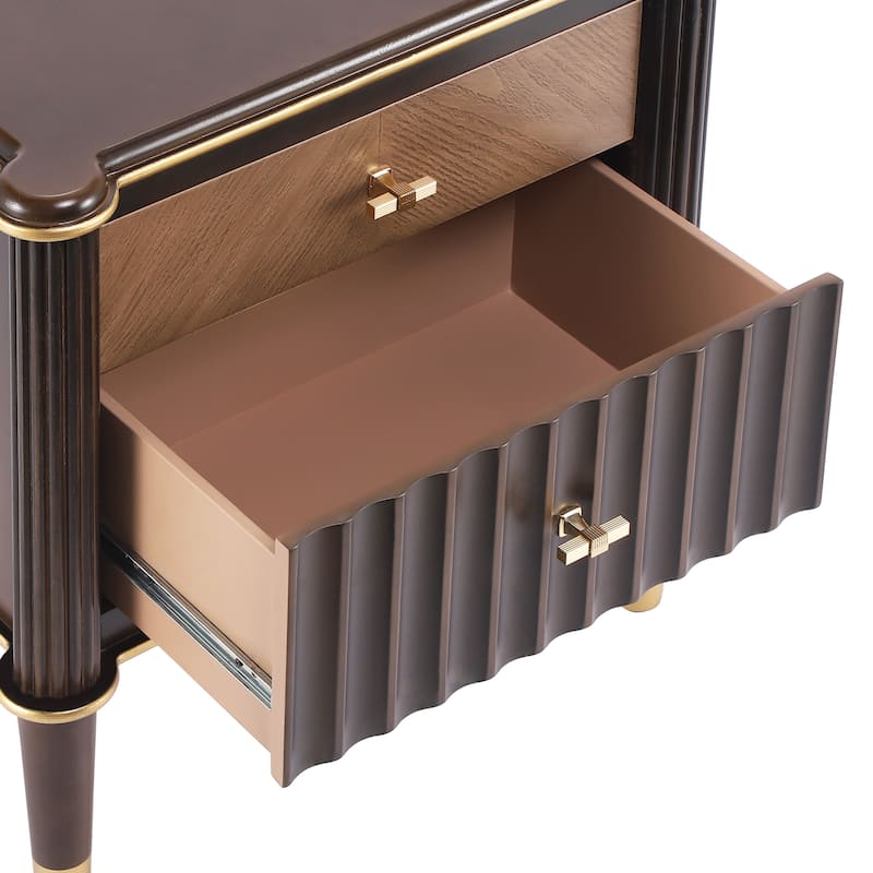 Christopher Knight Home - Lunaro Modern Fluted Nightstand with Wooden Legs and Drawers