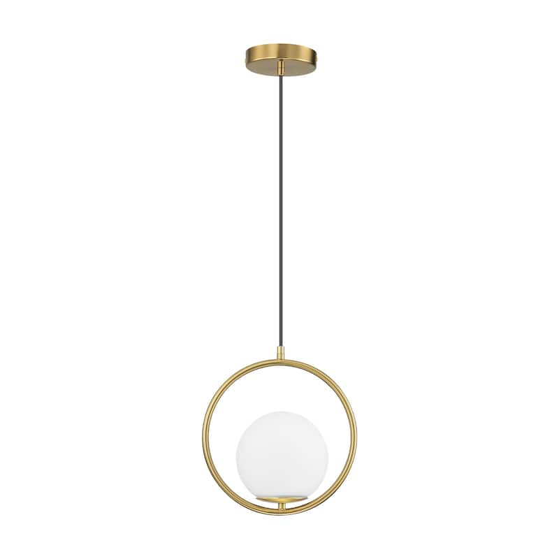 1-Light Modern Gold Frosted Opal Glass Globe Bubble Pendant Kitchen Island Lighting - 9.84 in. W x 90 in. H