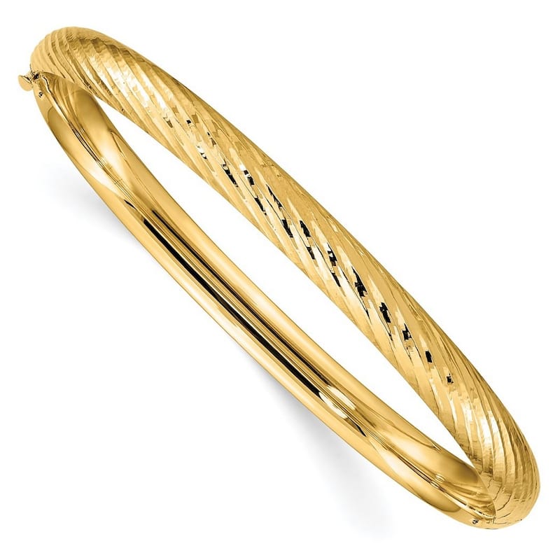 Curata 14k Yellow Gold 4/16 Textured Cuff Stackable Bangle Bracelet