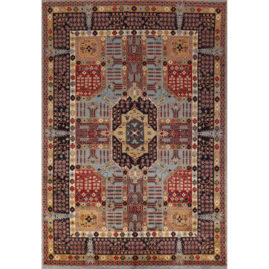 Hand Knotted Oriental 100% Wool Carpet Traditional Geometric Navy Blue & Blues Kazak Area Rug - 11' 0'' X 8' 10''
