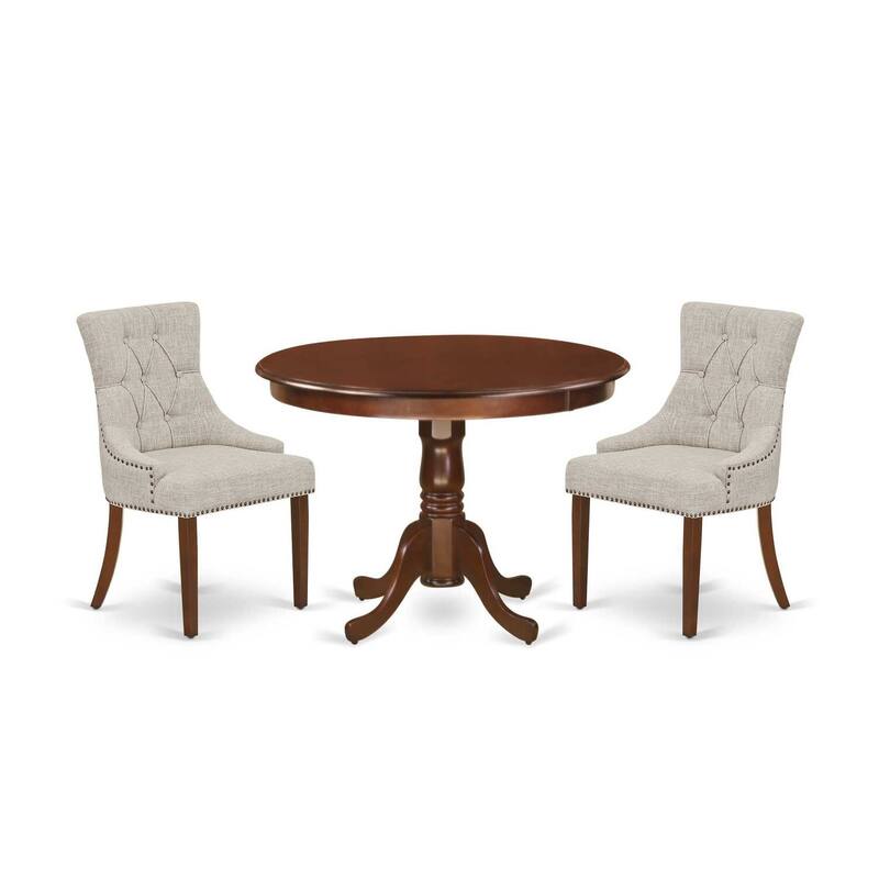HomeStock 3-Pc Mahogany Finish Solid Wood Top - Round Dining Room Set - Seats 4