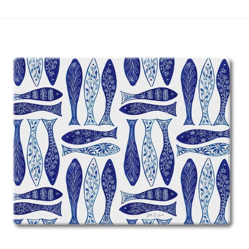 Blue Fish 3mm Tempered Glass Cutting Board 10” x 8” Manufactured in the USA Cheese Board Bar Board Dishwasher Safe - Multi-Color