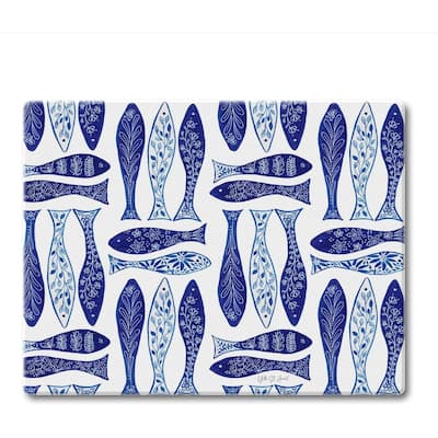 Blue Fish 3mm Tempered Glass Cutting Board 10” x 8” Manufactured in the USA Cheese Board Bar Board Dishwasher Safe