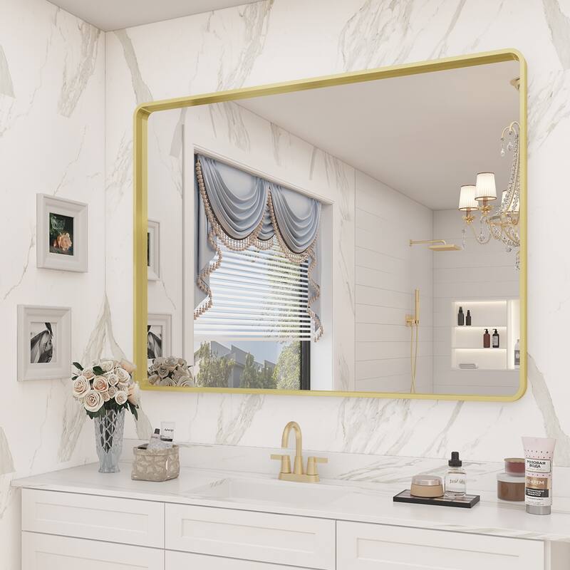Aluminum alloy Framed Tempered Glass Wall Bathroom Vanity Mirror - 40" x 30" - Gold