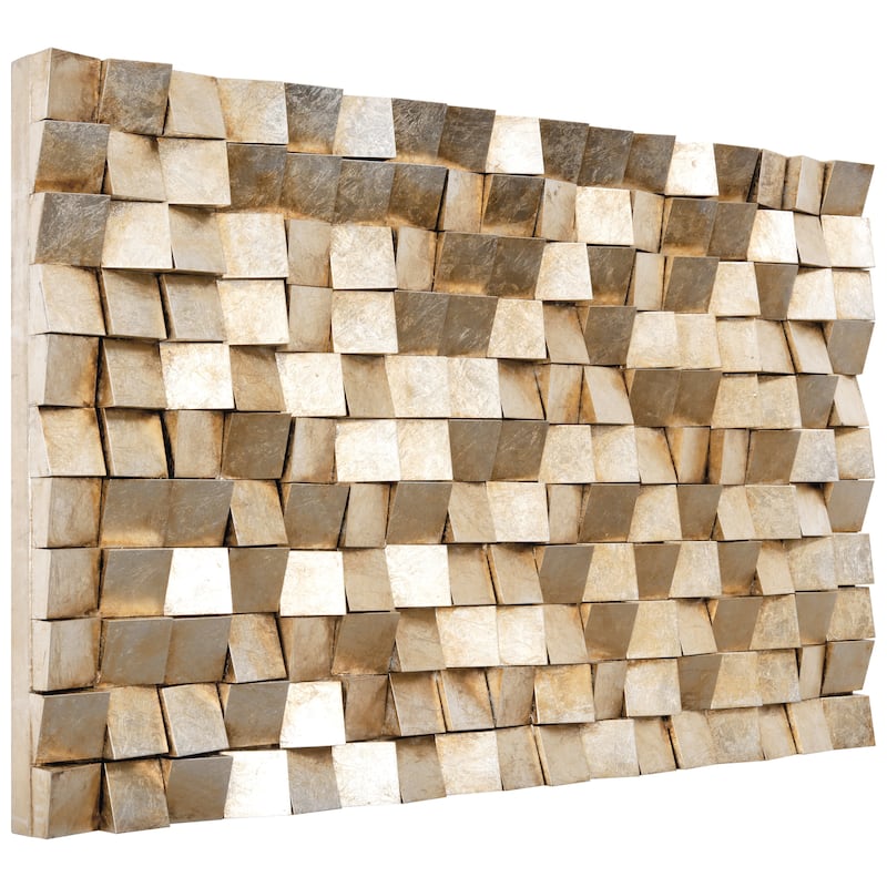 "Textured 1" Handed Painted Rugged Blocks with Yellow Leaf Wall Art Decor