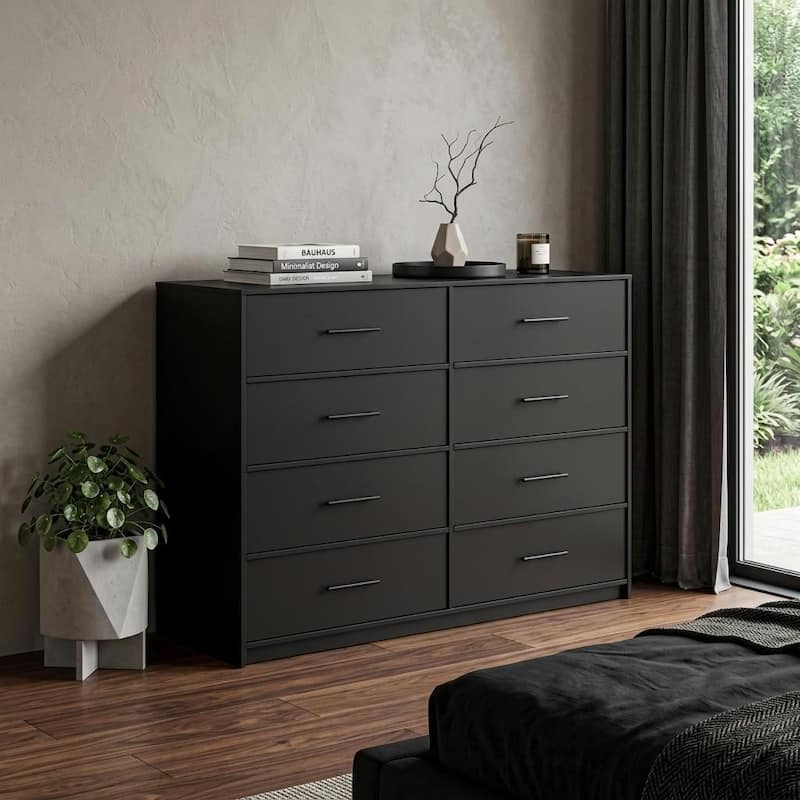 black 8 drawer double dresser Sikaic No Handle Design Dresser with 8 Drawers Black