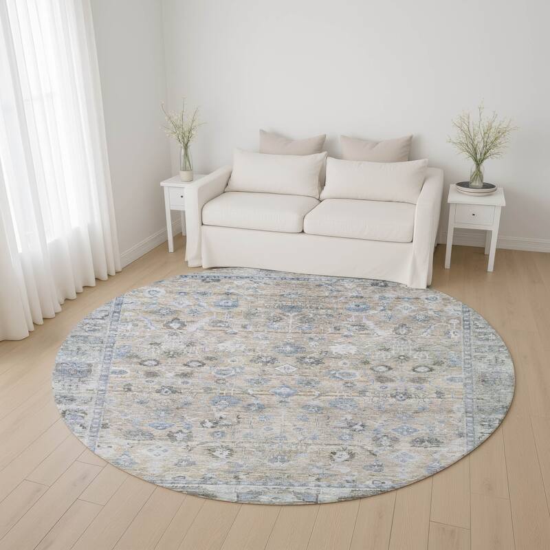 Premium Washable Super Soft Vintage Traditional Mayfield Rug - Beige - 8' x 8'