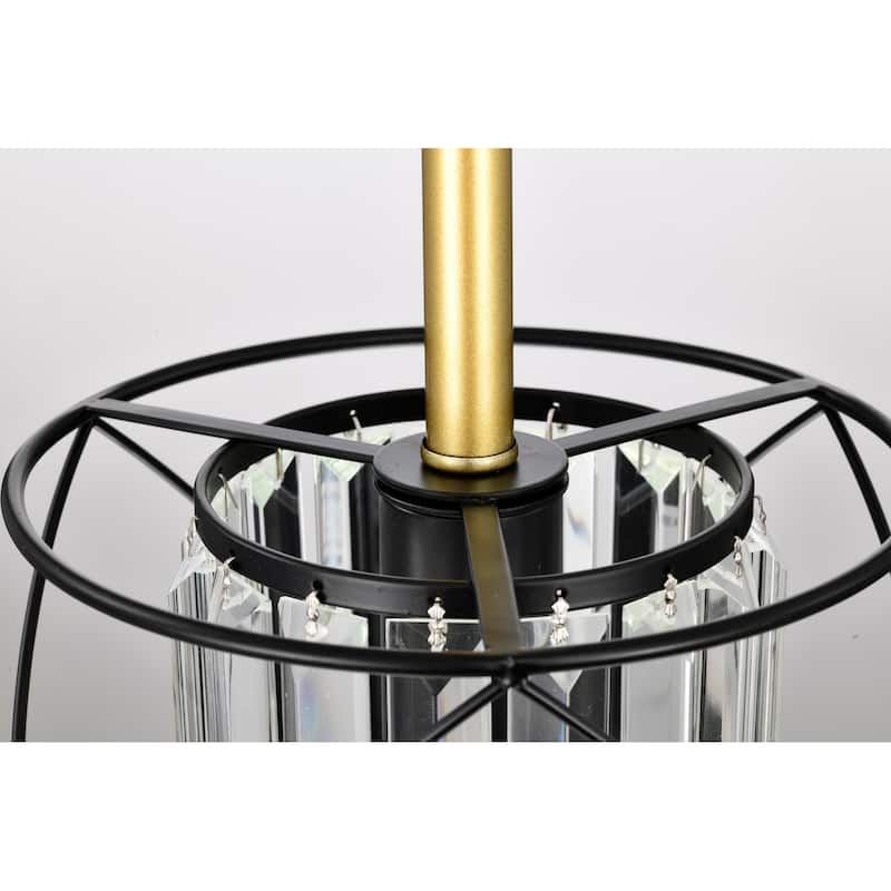 Black and Gold 1-Light Midcentury Mini Pendant with Hanging Crystals