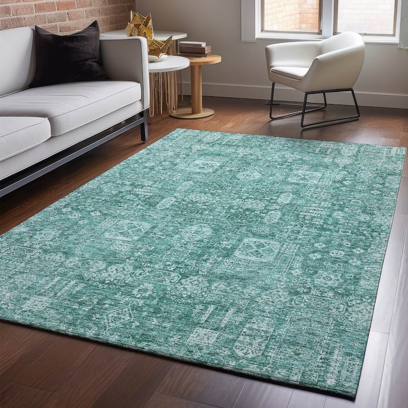 Premium Washable Super Soft Traditional Persian Mayfield Rug - Teal - 8' x 10' - Rectangle