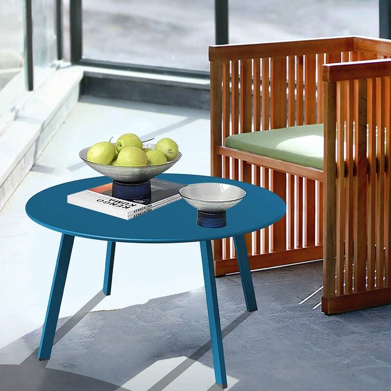 Patio Side Tables for Outside, Small End Table Accent Table Metal Round for Deck Garden Porch Balcony Yard Lawn