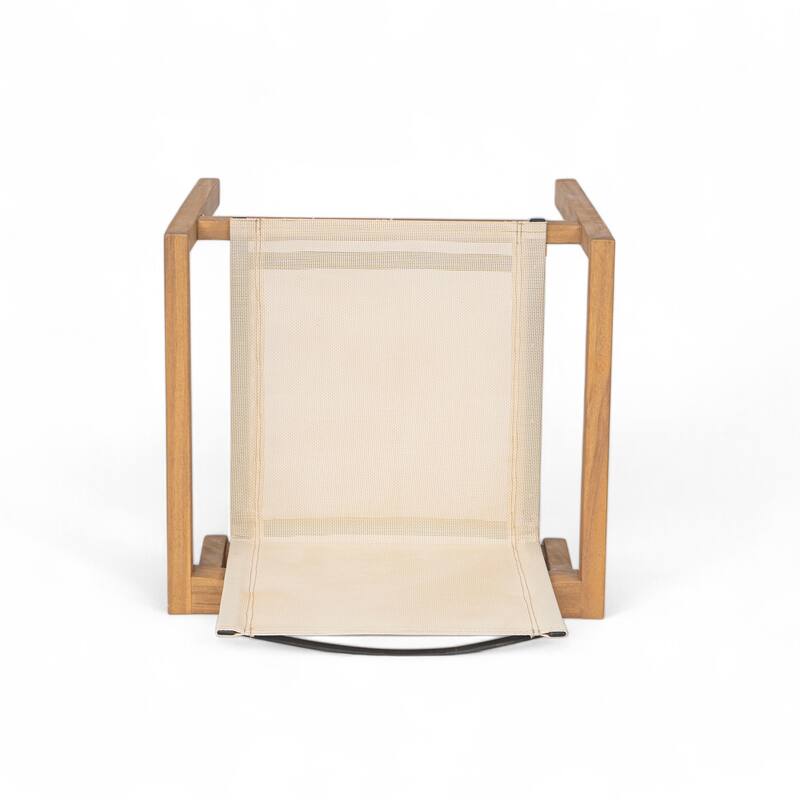 Roomfitters Set of 2 Outdoor Dining Chairs, Acacia Wood Teak Finish Frame with Breathable Mesh Seating, Beige
