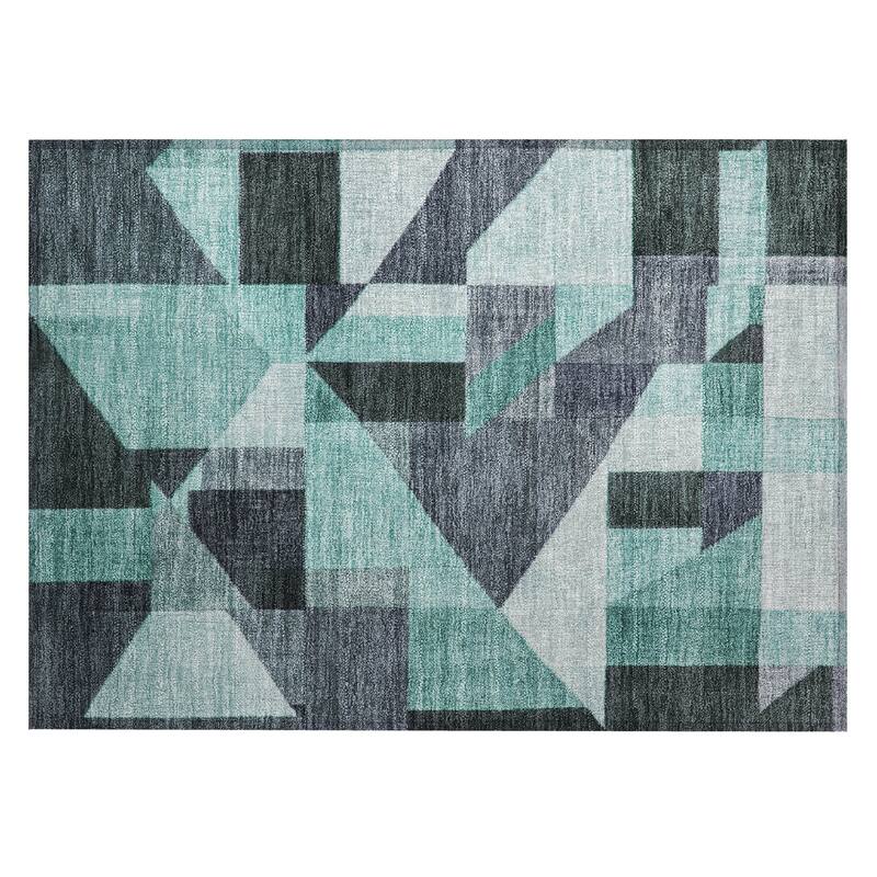 Machine Washable Indoor/ Outdoor Modern Geo Chantille Rug