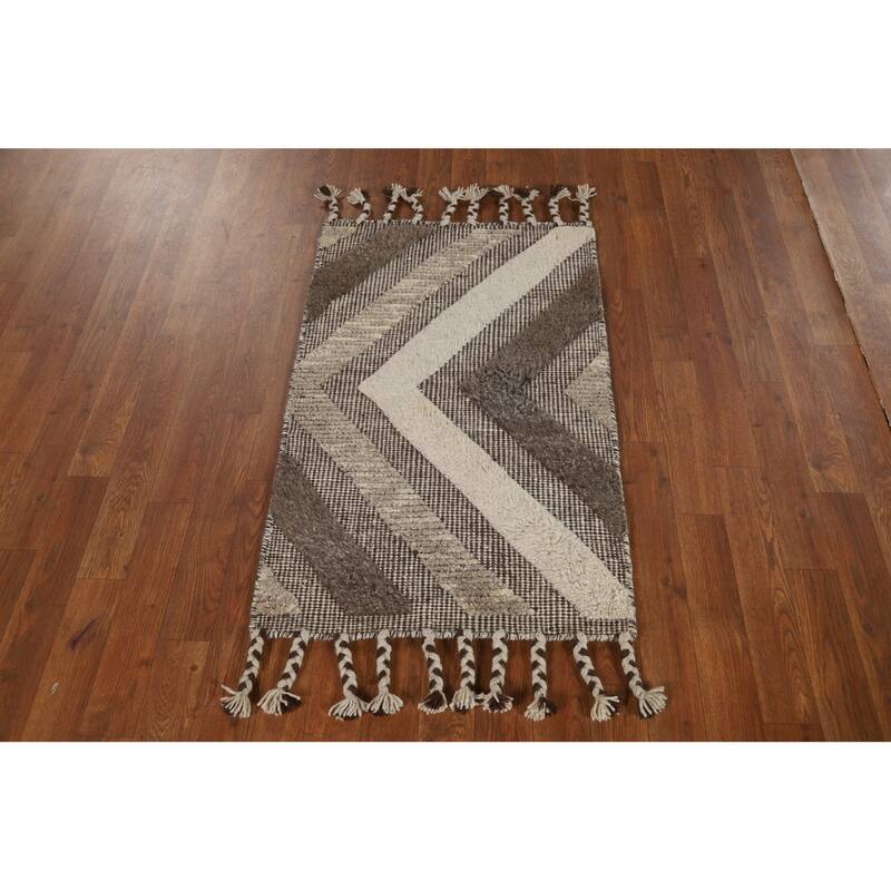 Earth Tone Carved Moroccan Indian Accent Rug Handmade Wool Carpet - 2'0"x 3'0"