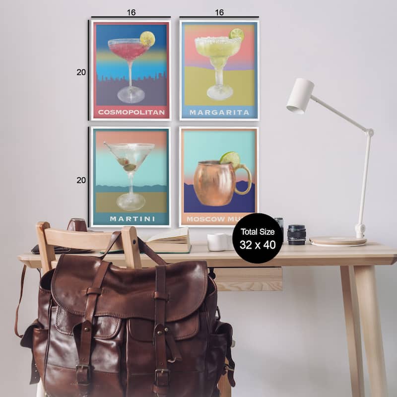 Stupell Cocktails over Muted Landscapes Framed Giclee Art Design By Matthew Piotrowicz (Set of 4)