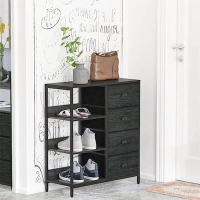 Black Dresser with 4 Drawers and Side Shelf - 11.4"D x 28.3"W x 31.8"H
