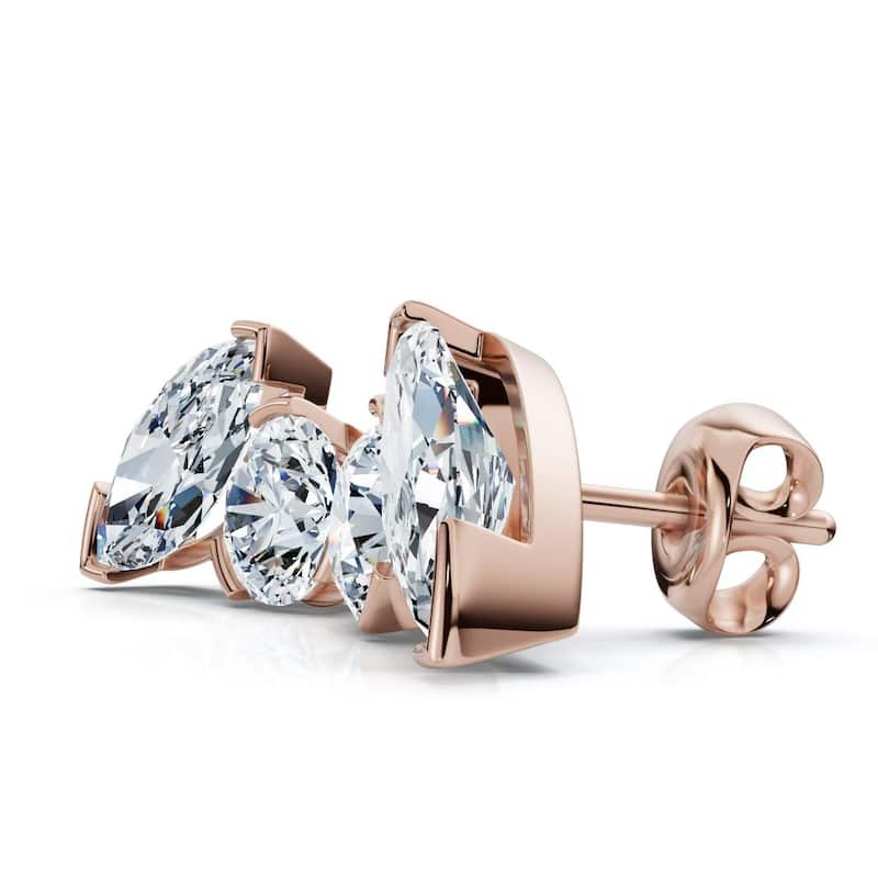 Bliss Diamond 2Ct Toi Et Moi Round & Marquise Diamond Earrings Gold 18" Lab Grown - Rose