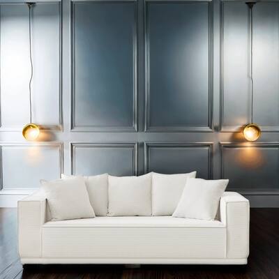 Corduroy Loveseat Sofa Pillows with Multiple Cushions Comfy Couches, White