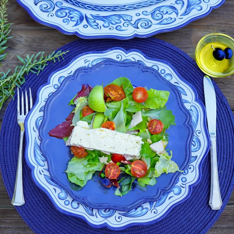 Certified International Blue Indigo Crackle Melamine 9" Salad/Dessert Plates, Set of 4 - 9" Diameter x 1"