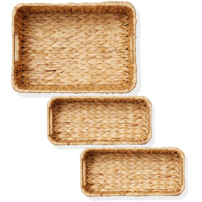 Hyacinth Storage Basket Set w Handles Woven Bin Organizers