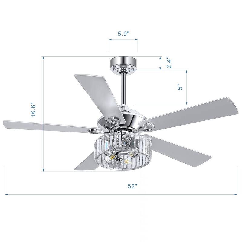 52-inch Chrome Crystal Ceiling fan with Light Remote and Downrod