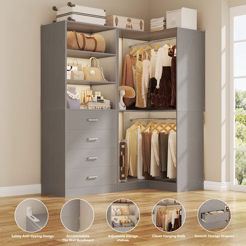 Cimly Set of 2 Corner Closet Organizer, Freestanding Closet System with Wooden Drawers