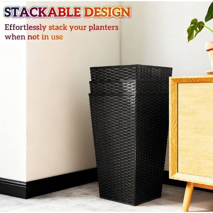 Rattan-Style Flower Pots - UV Resistant, Self-Drainage, Ready to Use