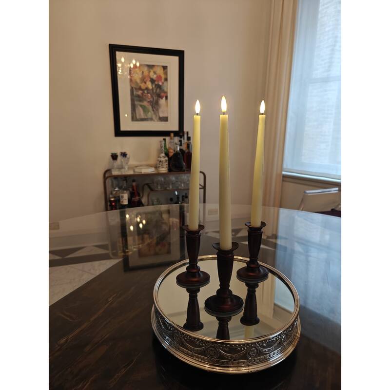 Set of 3 Flameless Rechargeable Wax Taper Candles with Remote
