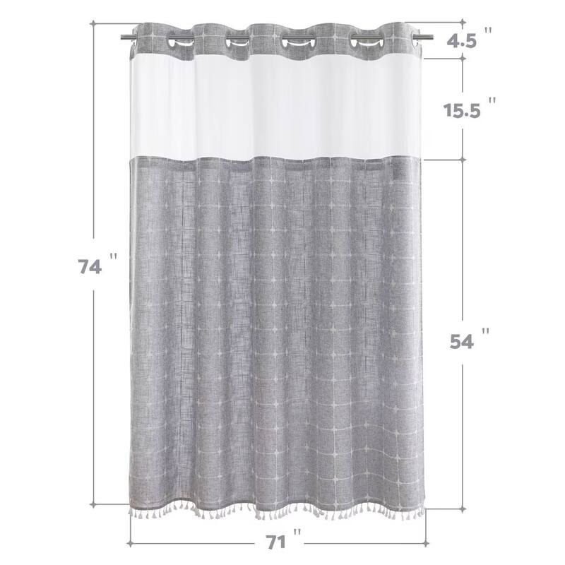 No Hook Geometric Tassels Shower Curtain with Snap-in Liner