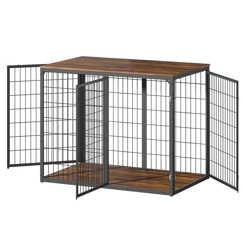 47'' Large Dog Crate, Wooden Dog Cage with 3 Doors for Large Medium Dogs, Wooden Kennel End Table for Living Room