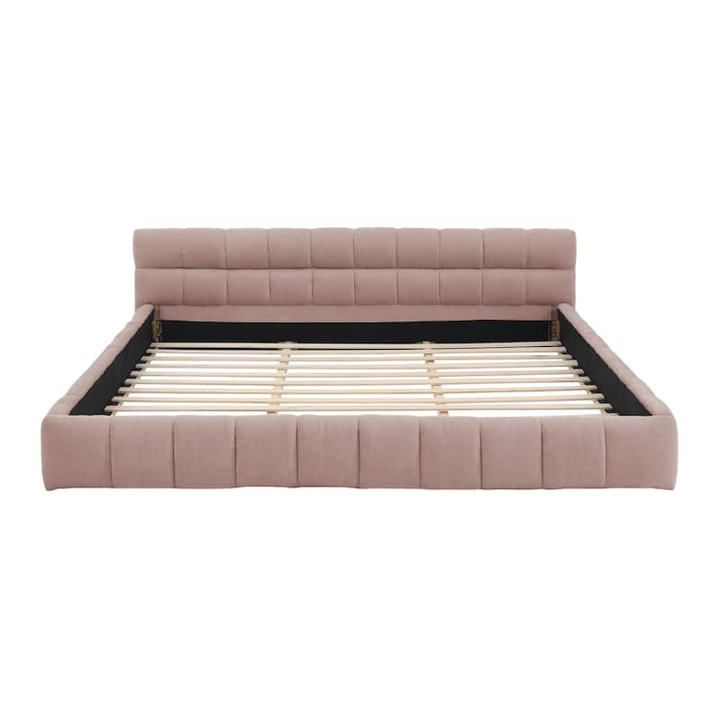 King Size Upholstered Bed Frame With Thick Fabric,Grounded Queen Size Platform Bed With Headboard And Solid Frame