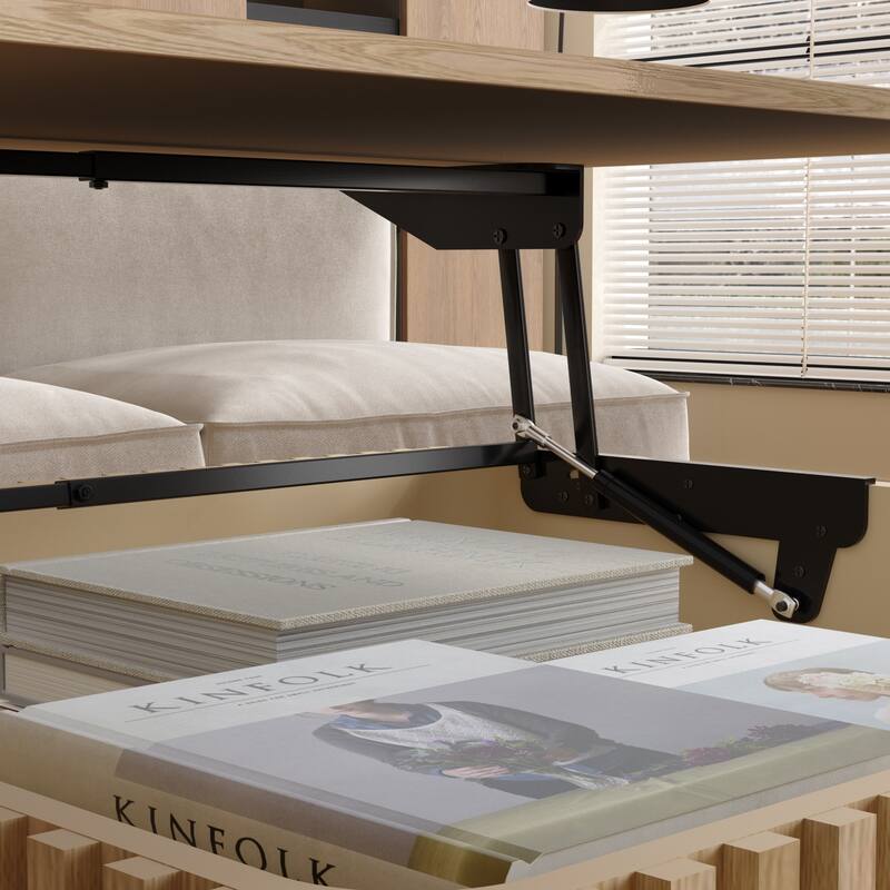 Rustic Style Lift-Top Coffee Table with Hidden & Open Storage