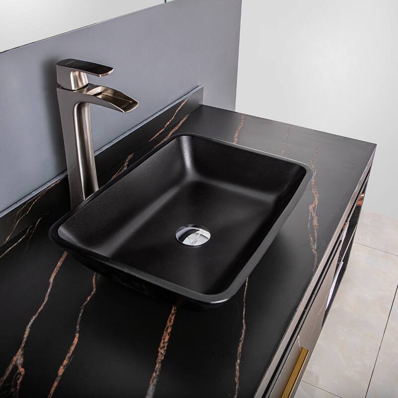 Vinnova Glass Rectangular Vessel Bathroom Sink without Faucet