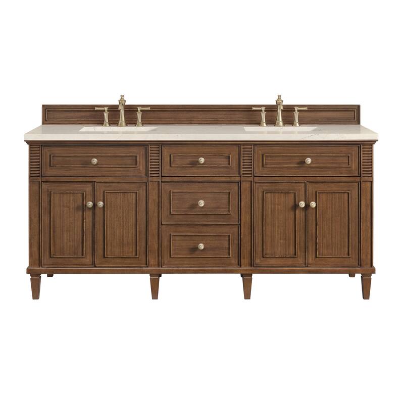 James Martin Vanities 424-V72-3EMR Lorelai 72" Double Basin Wood - Mid-Century Walnut - Walnut Finish