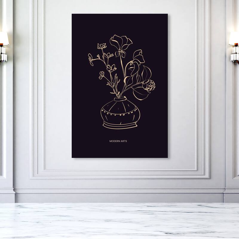 Wynwood Studio Abstract Basic Florals in a Vase Black and Modern & Contemporary Wall Art Canvas Print - 54 x 36