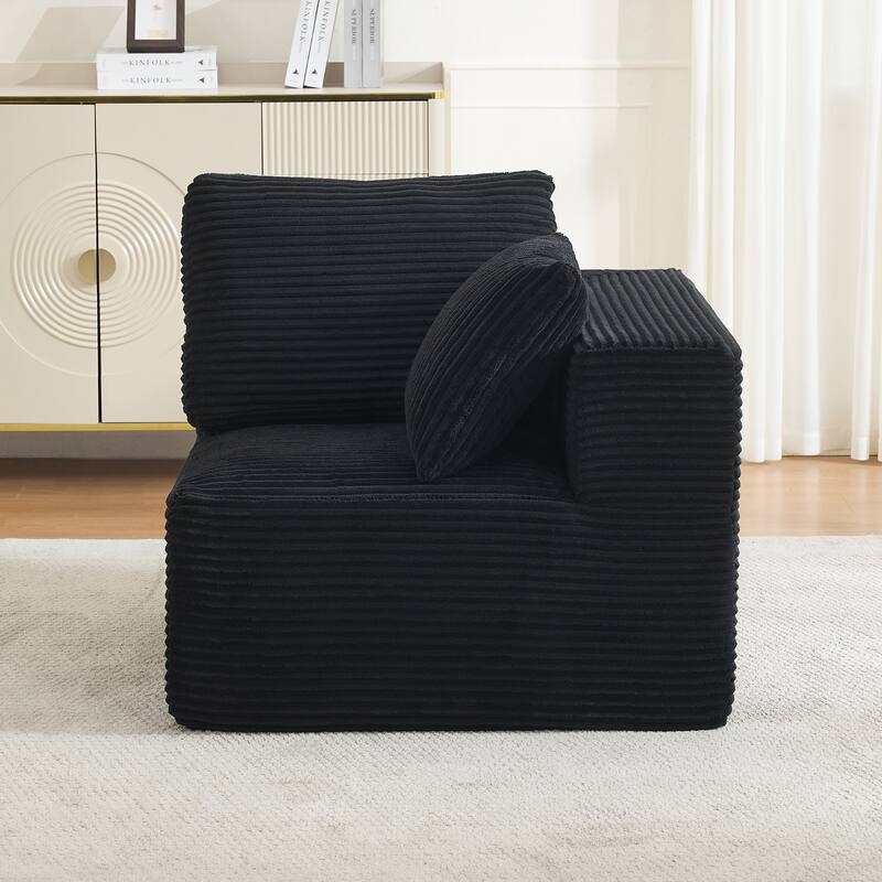 Couch Modular Sectional Sofa with Plush Corduroy No Assembly Required - Right Facing - Black-Right Facing